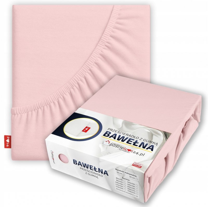 Prześcieradło 80x200 z Gumką GRUBA Bawełna Premium Bok 30 cm Pudrowy róż