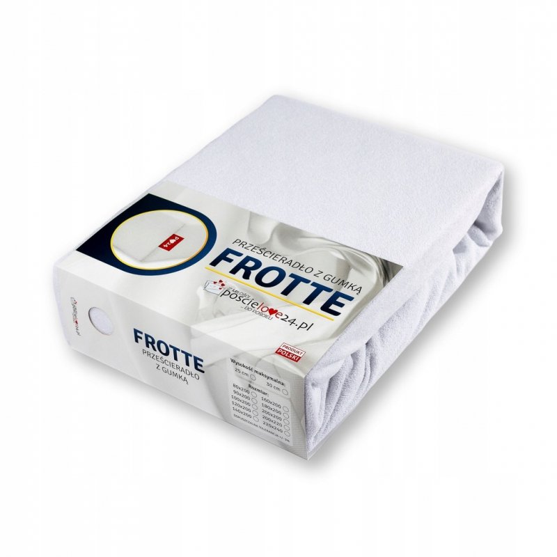 Prześcieradło Frotte z Gumką 100x200 Gruba Bawełna 200g Bok 30 cm biały