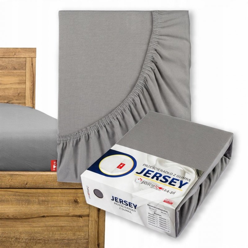 Prześcieradło Jersey z Gumką 200x220 Gruba Polska Bawełna Bok 30 cm stalowy