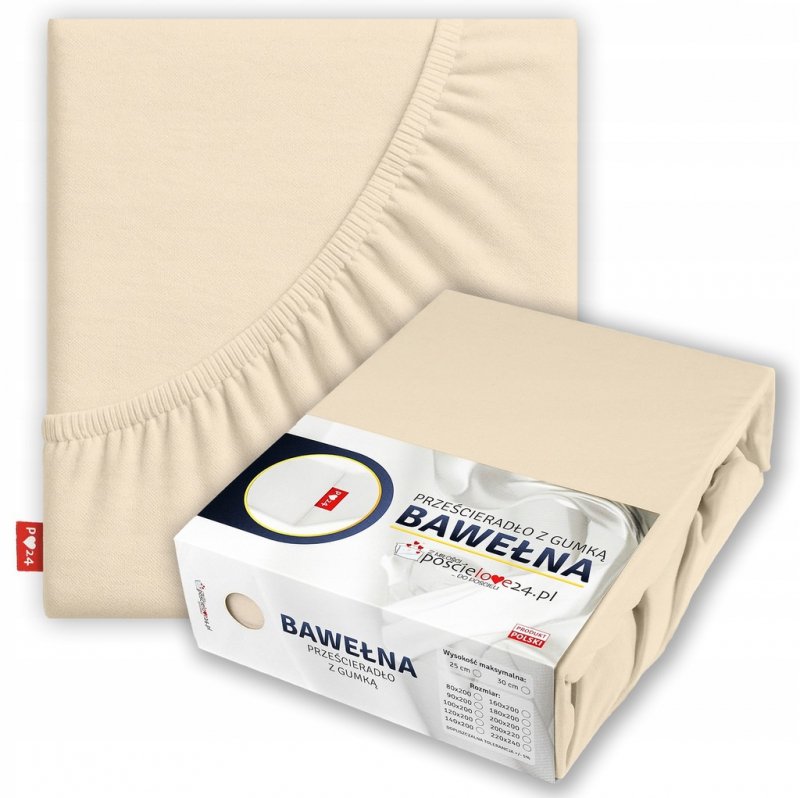 Prześcieradło 140x200 z Gumką GRUBA Bawełna Premium Bok 30 cm Kość słoniowa