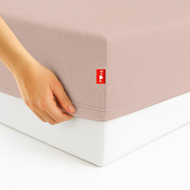 Prześcieradło Frotte z Gumką 120X200 Gruba Bawełna 200g Bok 30 pudrowy róż