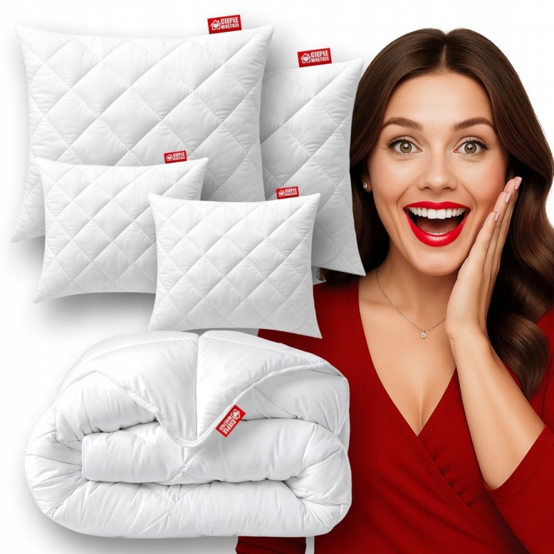 ZESTAW KOŁDRA 140x200 + 2x PODUSZKA 70x80 + 2x JAŚKI KOMPLET ANTYALERGICZNY