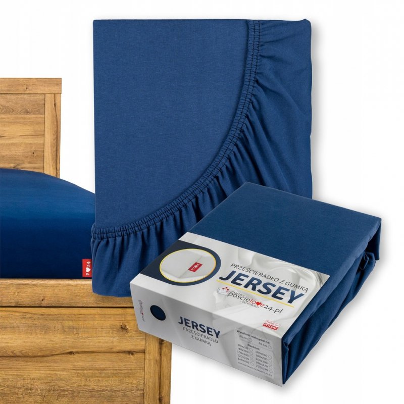 Prześcieradło Jersey z Gumką 140x200 Gruba Bawełna Bok 30 cm granatowy