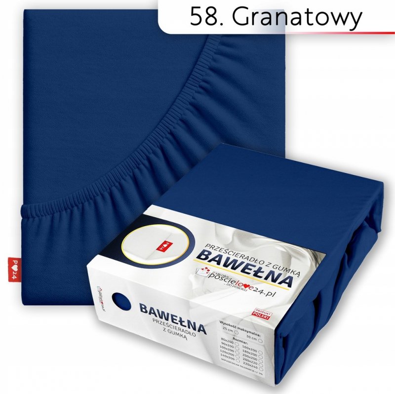 Prześcieradło 80x200 z Gumką GRUBA Bawełna Premium Bok 30 cm Granatowy