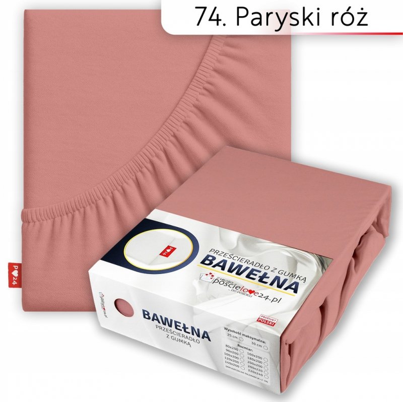 Prześcieradło 200x220 z Gumką GRUBA Bawełna Premium Bok 30 cm Paryski róż