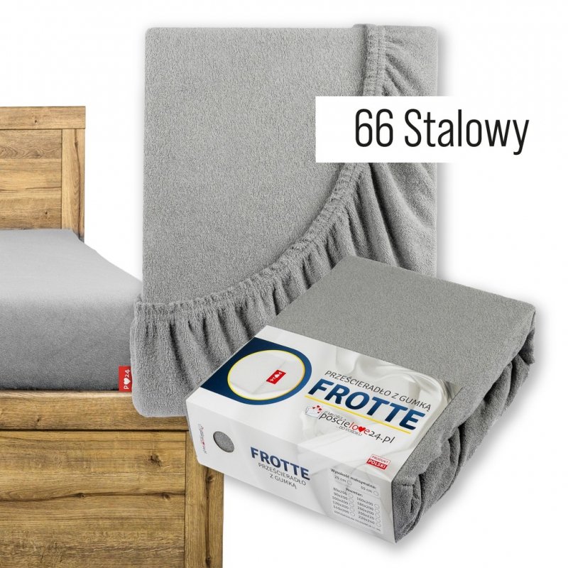 Prześcieradło Frotte z Gumką 120X200 Gruba Bawełna 200g Bok 30 cm stalowy