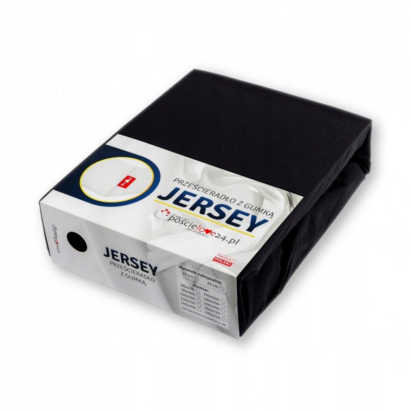 Prześcieradło Jersey z Gumką 80x200 Gruba Bawełna Czesana Bok 30 cm czarny