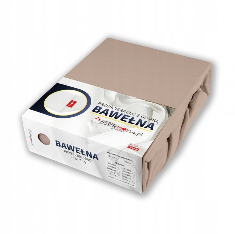 Prześcieradło 90x200 z Gumką GRUBA Bawełna Premium Bok 30 cm Cafe