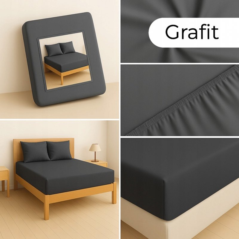 PRZEŚCIERADŁO Z GUMKĄ 180x200 GRAFIT MATERAC ZAKŁADKA DO 25 CM