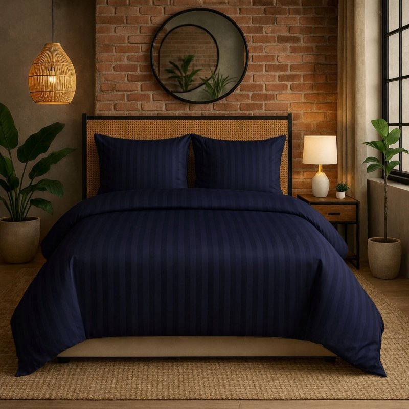 POŚCIEL 200x220 HOTELOWA 100% GRUBA BAWEŁNA SATYNOWA ADAMASZEK GRANATOWY