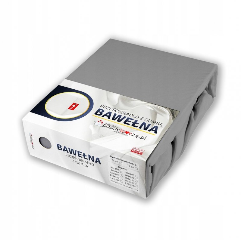 Prześcieradło 220x240 z Gumką GRUBA Bawełna Premium Bok 30 cm Stalowy