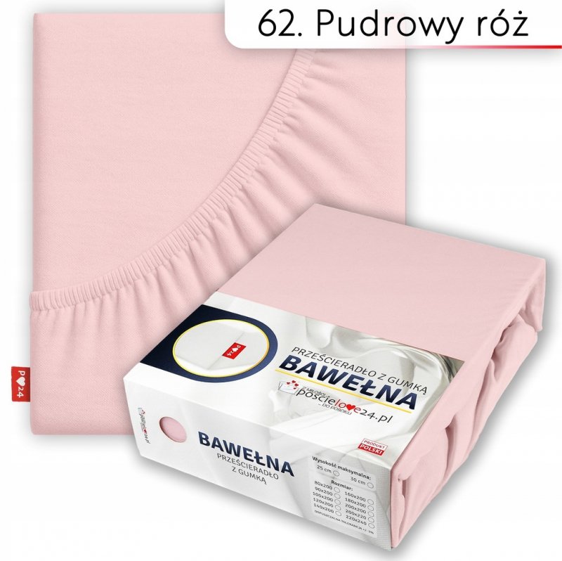 Prześcieradło 120x200 z Gumką GRUBA Bawełna Premium Bok 30 cm Pudrowy róż