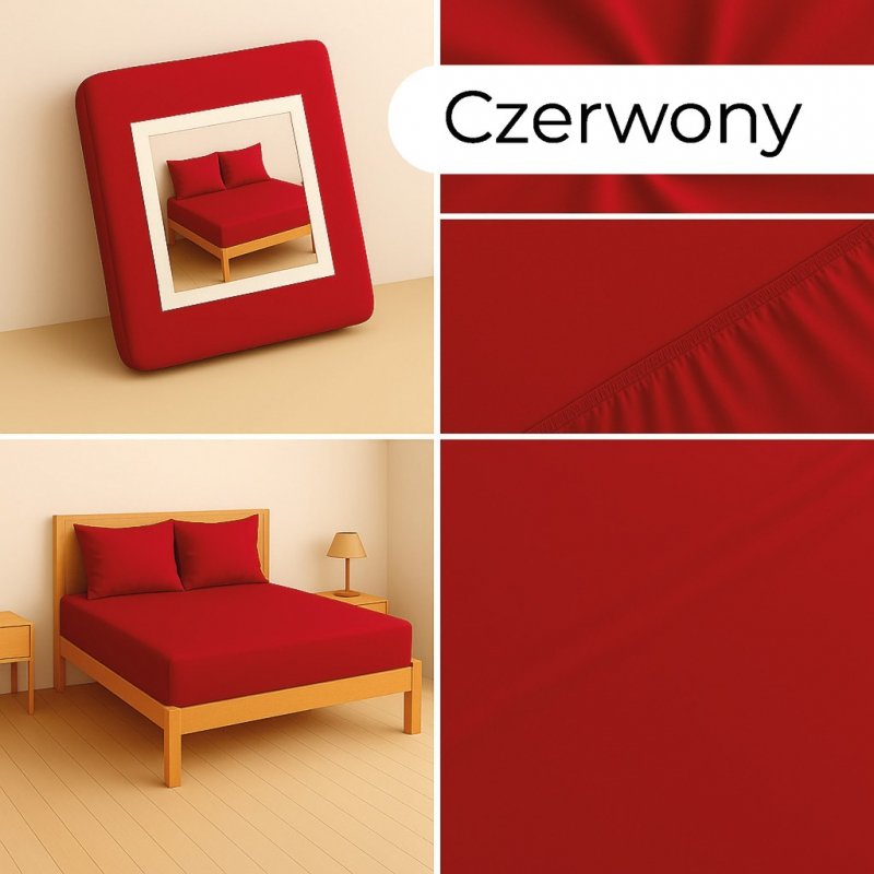PRZEŚCIERADŁO Z GUMKĄ 200x220 CZERWONY MATERAC ZAKŁADKA DO 25 CM