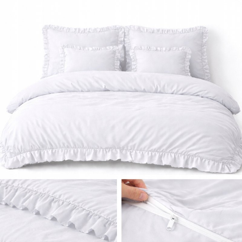 POŚCIEL 160x200 Z FALBANĄ KOMPLET 3 CZĘŚCIOWY MIKROFIBRA KOLOR BIAŁY