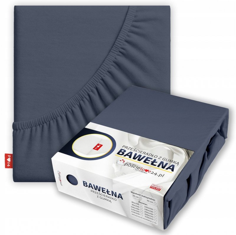 Prześcieradło 200x220 z Gumką GRUBA Bawełna Premium Bok 30 cm Popiel ciemny