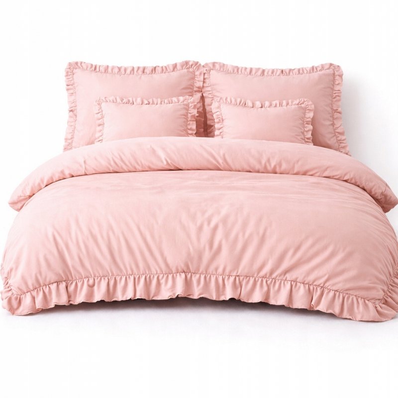 POŚCIEL 160x200 Z FALBANĄ KOMPLET 3 CZĘŚCIOWY MIKROFIBRA KOLOR PUDROWY RÓŻ