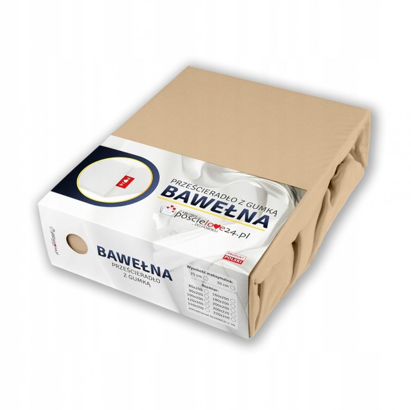 Prześcieradło 160x200 z Gumką GRUBA Bawełna Premium Bok 30 cm Beżowy