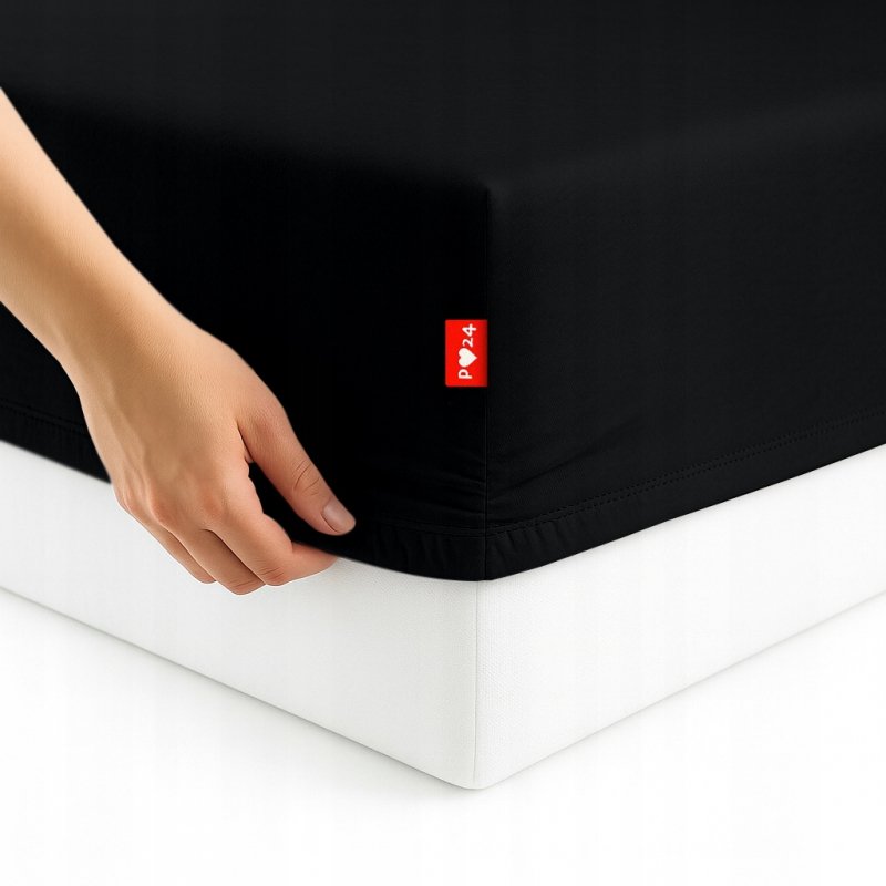 Prześcieradło Jersey z Gumką 200x220 Gruba Bawełna Czesana Bok 30 cm czarny