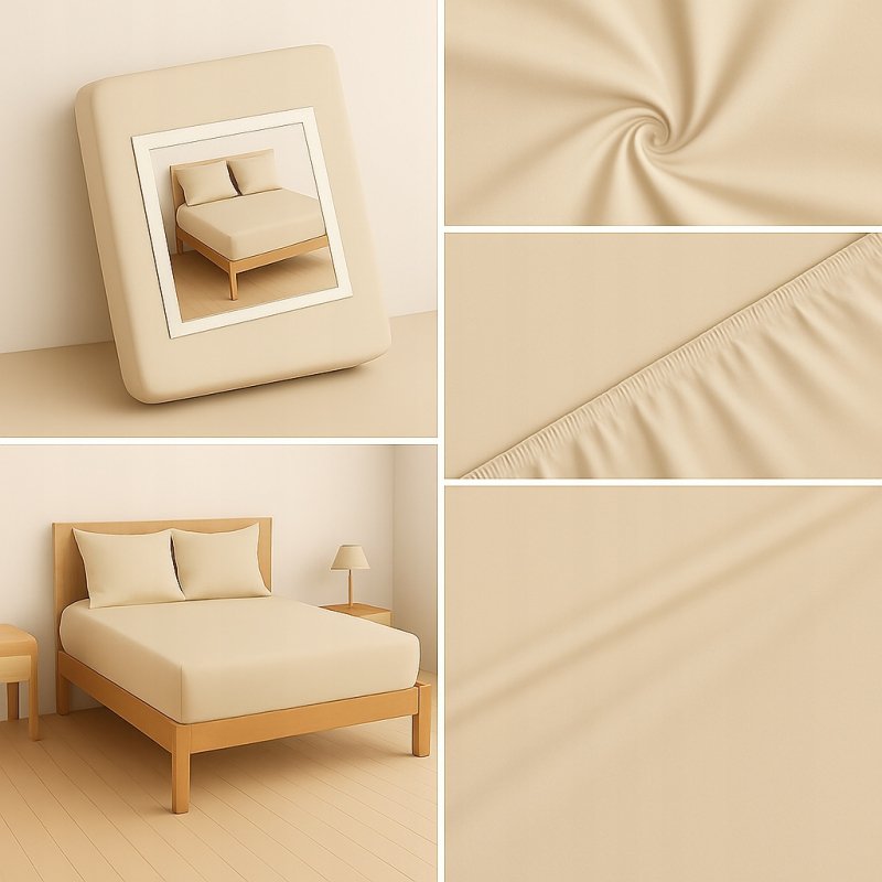 PRZEŚCIERADŁO Z GUMKĄ 160x200 BEŻOWY MATERAC ZAKŁADKA DO 25 CM