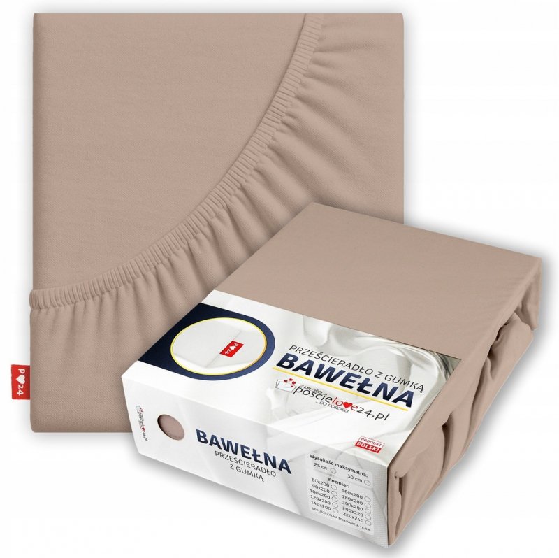 Prześcieradło 90x200 z Gumką GRUBA Bawełna Premium Bok 30 cm Cafe
