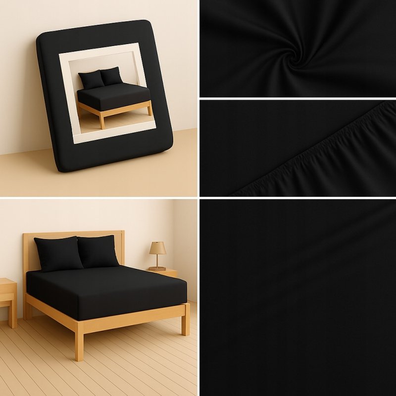 PRZEŚCIERADŁO Z GUMKĄ 80x200 CZARNY MATERAC ZAKŁADKA DO 25 CM