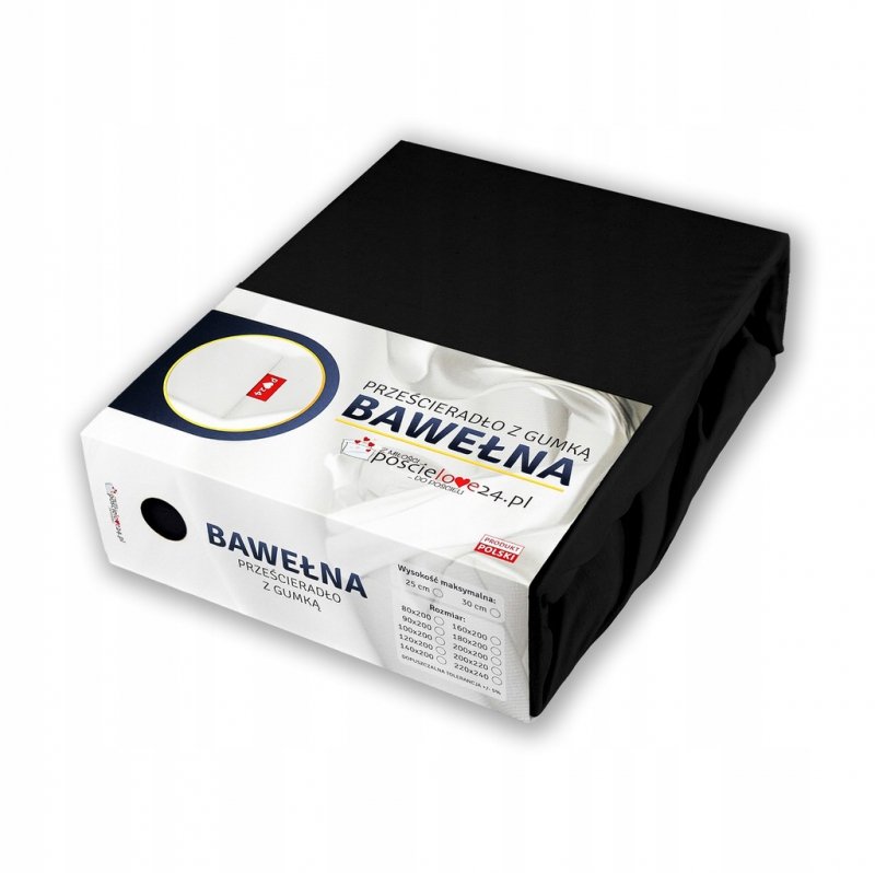 Prześcieradło 120x200 z Gumką GRUBA Bawełna Premium Bok 30 cm Czarny