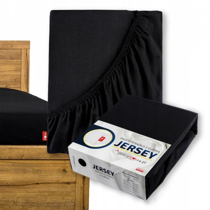 Prześcieradło Jersey z Gumką 200x200 Gruba Bawełna Czesana Bok 30 cm czarny