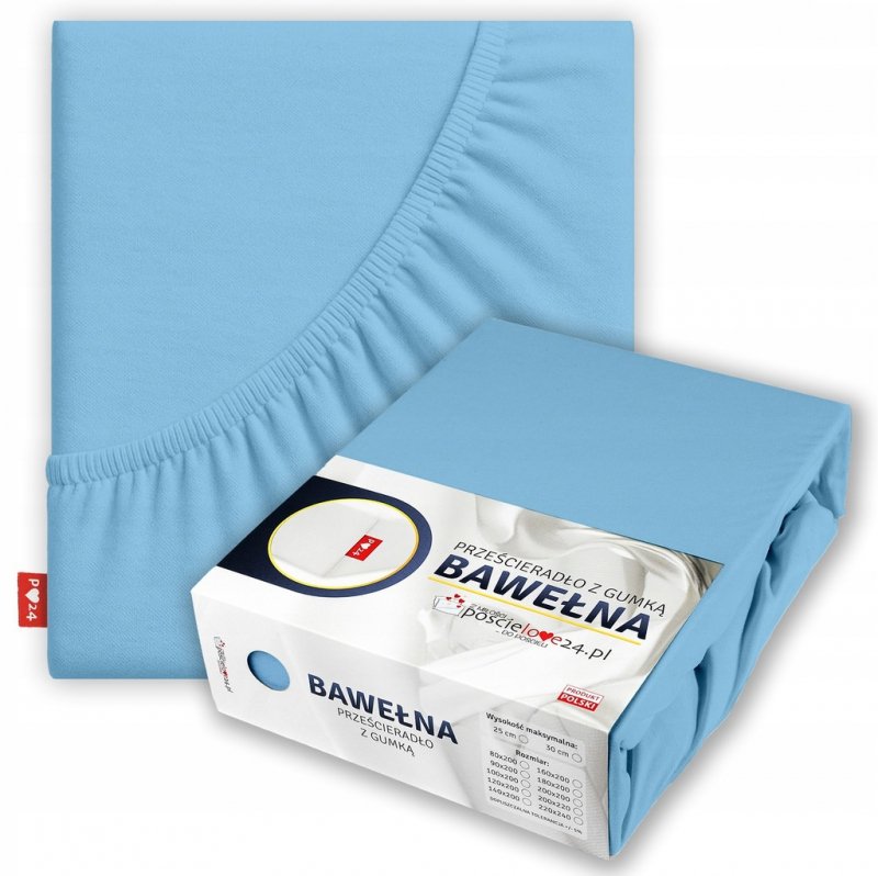 Prześcieradło 160x200 z Gumką GRUBA Bawełna Premium Bok 30 cm Błękitny