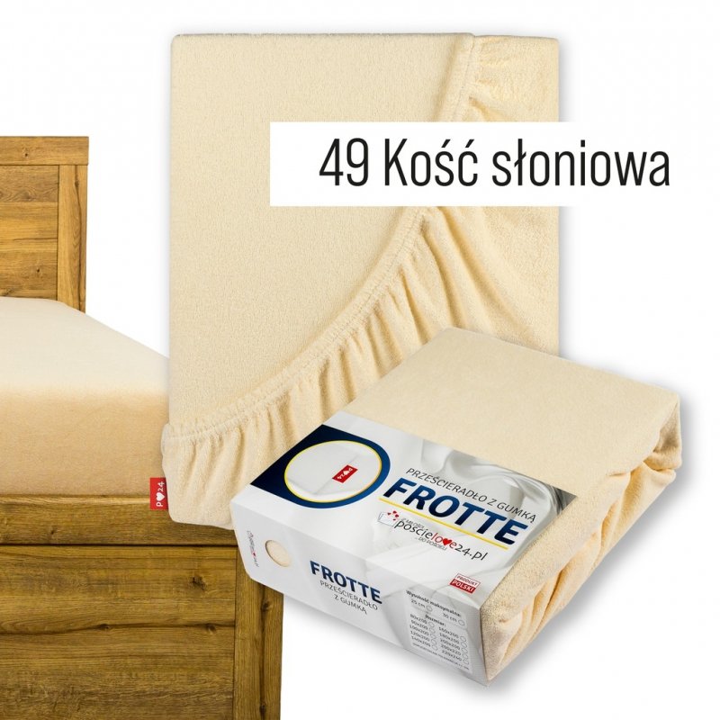Prześcieradło Frotte z Gumką 220X240 Gruba Bawełna Bok 30 cm kość słoniowa