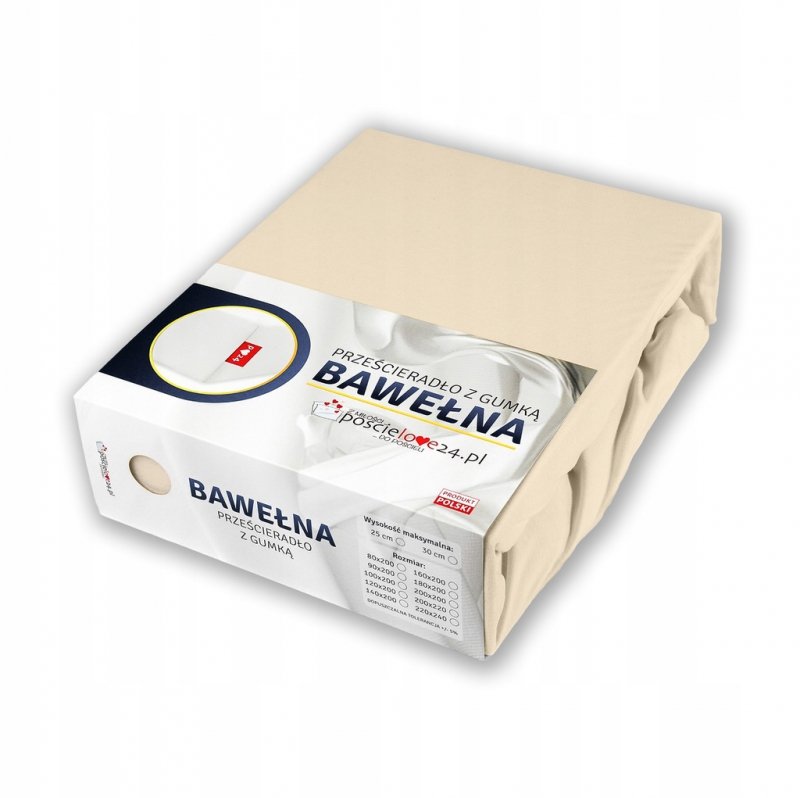 Prześcieradło 120x200 z Gumką GRUBA Bawełna Premium Bok 30 cm Kość słoniowa
