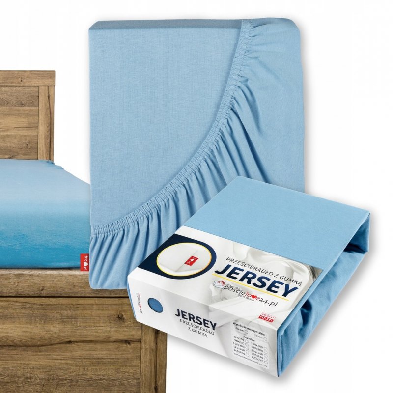 Prześcieradło Jersey z Gumką 140x200 Gruba Bawełna Bok 30 cm błękitny