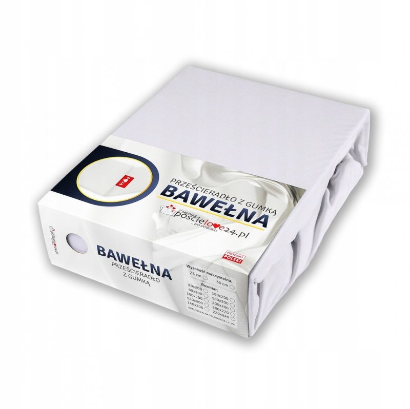Prześcieradło 220x240 z Gumką GRUBA Bawełna Premium Bok 30 cm biały