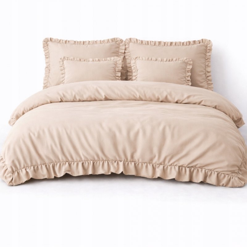 POŚCIEL 160x200 Z FALBANĄ KOMPLET 3 CZĘŚCIOWY MIKROFIBRA KOLOR BEŻ