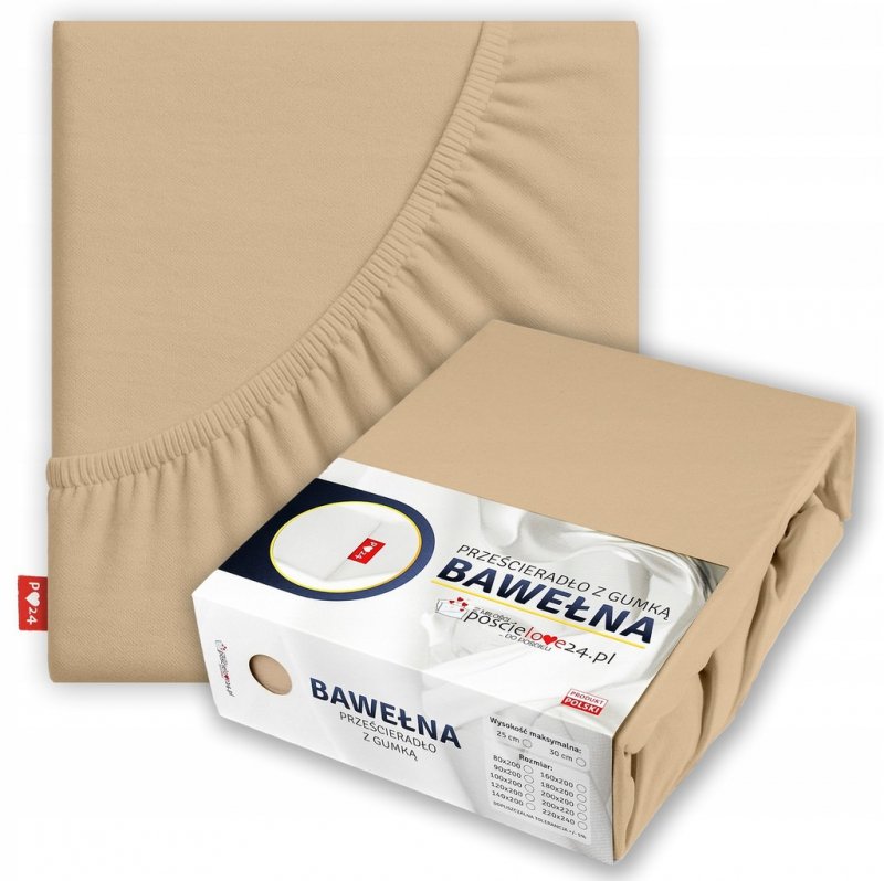 Prześcieradło 160x200 z Gumką GRUBA Bawełna Premium Bok 30 cm Beżowy