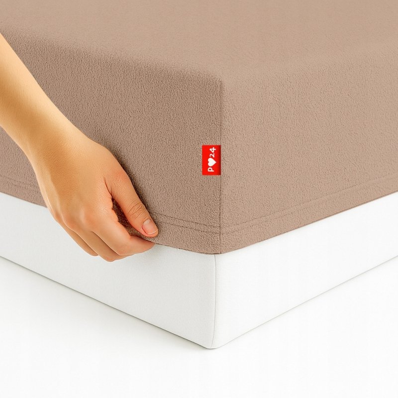 Prześcieradło Frotte z Gumką 160X200 Gruba Bawełna 200g Bok 30 cm cafe