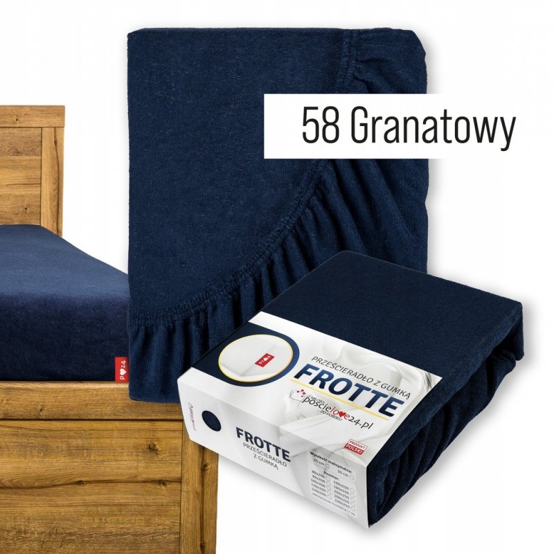 Prześcieradło Frotte z Gumką 140X200 Gruba Bawełna 200g Bok 30 cm granatowy