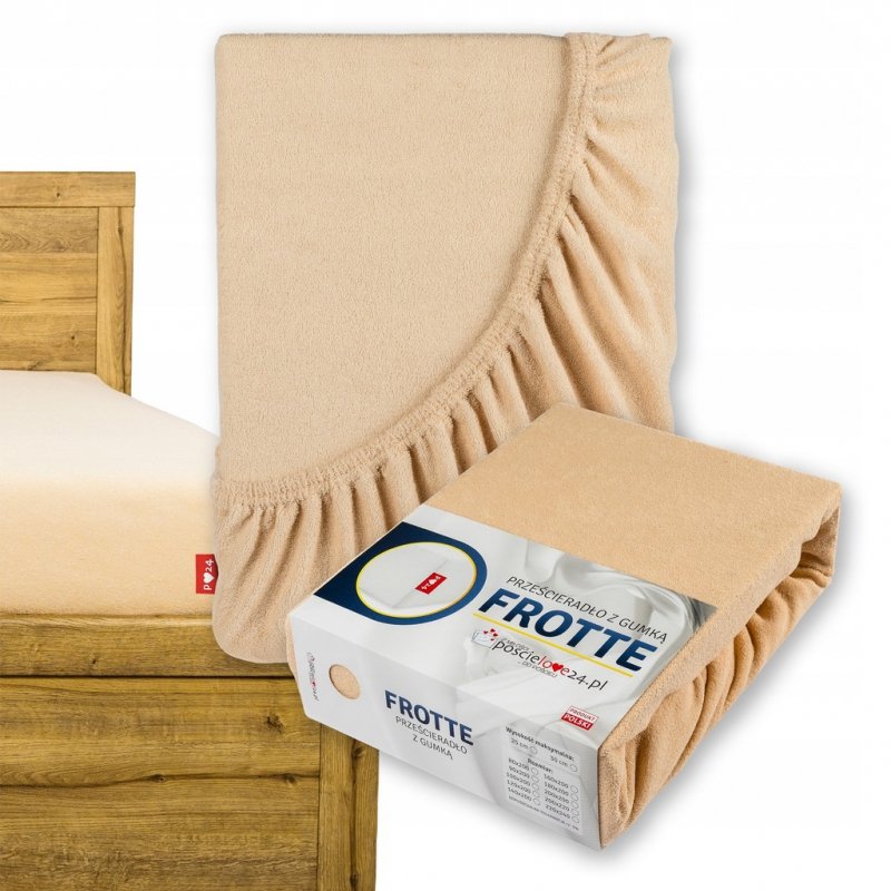 Prześcieradło Frotte z Gumką 220X240 Gruba Bawełna Bok 30 cm cappuccino