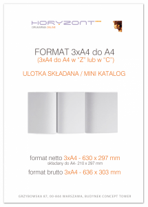 ulotka 3xA4 składana do A4, druk pełnokolorowy obustronny 4+4, na papierze kredowym, 130 g, 200 sztuk