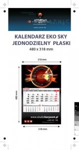 Kalendarz jednodzielny Eko Sky, płaski, druk jednostronny kolorowy (4+0), Folia błysk jednostronnie, Podkład - Karton 300 g, okienko czerwone - 20 sztuk