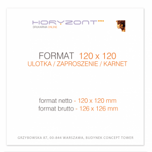 ulotka 120 x 120 mm, druk pełnokolorowy obustronny 4+4, na papierze kredowym, 130 g, 200 sztuk