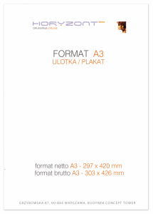 ulotka A3, druk pełnokolorowy obustronny 4+4, na papierze offsetowym, 90 g, 200 sztuk 