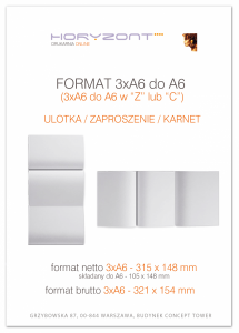 ulotka 3 x A6 składana do A6, druk pełnokolorowy obustronny 4+4, na papierze kredowym, 130 g, tryb ekspres 900 sztuk