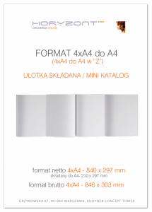ulotka 4xA4 składana do A4, druk pełnokolorowy obustronny 4+4, na papierze kredowym, 170 g, 700 sztuk