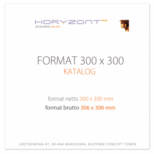 katalog klejony PUR 300x300 mm, okładka - kreda 250 g + środki 130 g, 48+4 str . okładka foliowana 1+0, 300 sztuk