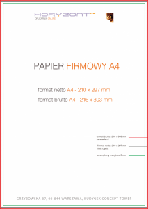 papier firmowy A4, druk pełnokolorowy obustronny 4+4, na papierze offset / preprint 90 g - 75 sztuk