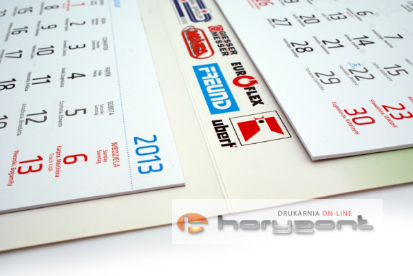 Kalendarz trójdzielny EKOLINE (płaski) bez koperty, druk jednostronny kolorowy (4+0), podkład - karton 300 g, 3 białe bloki, okienko - 700 sztuk