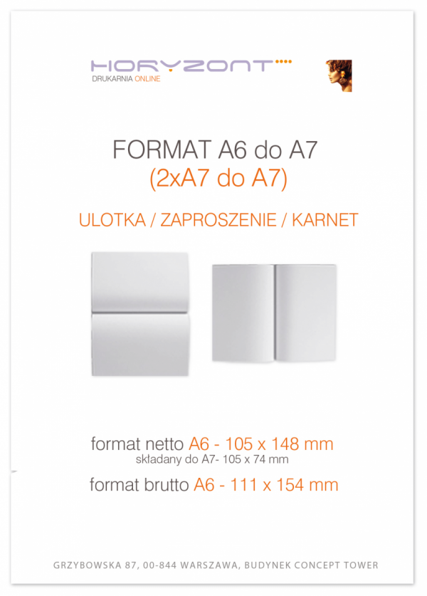 ulotka A6 składana do A7, druk pełnokolorowy obustronny 4+4, na papierze kredowym, 130 g, 2500 sztuk