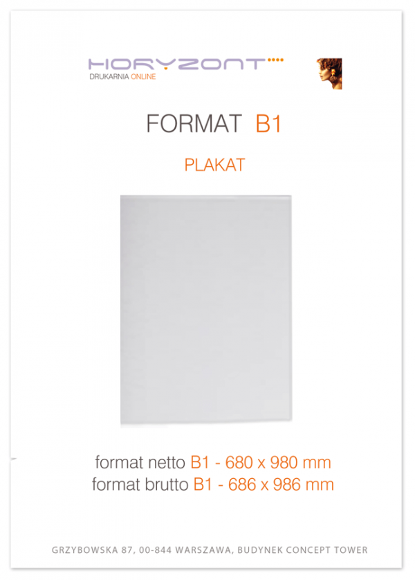 plakat B1,  druk pełnokolorowy jednostronny 4+0, na papierze kredowym, 130 g - 100 sztuk  