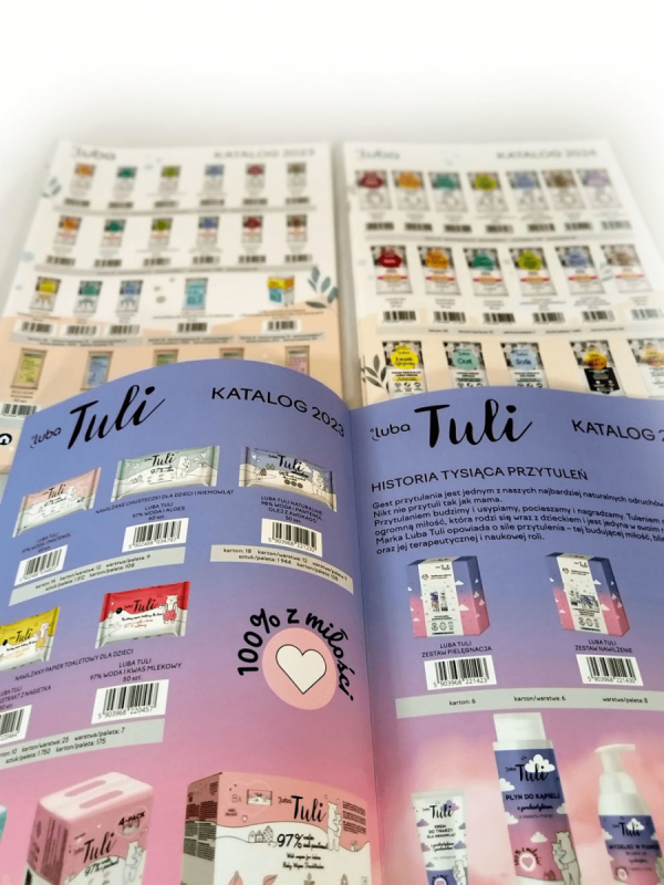 katalog A5, druk pełnokolorowy obustronny 4+4, na papierze kredowym, kreda 130 g, 24 str., 250 sztuk