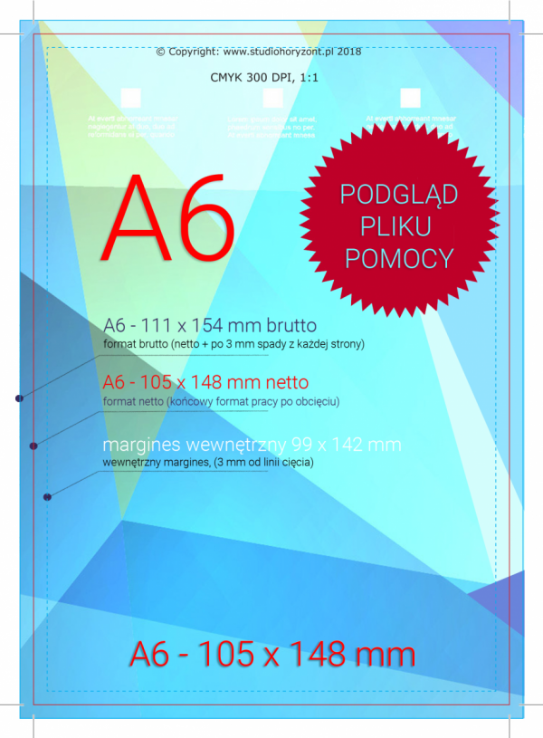 ulotka A6, druk pełnokolorowy obustronny 4+4, na papierze kredowym, 250 g, 20 sztuk